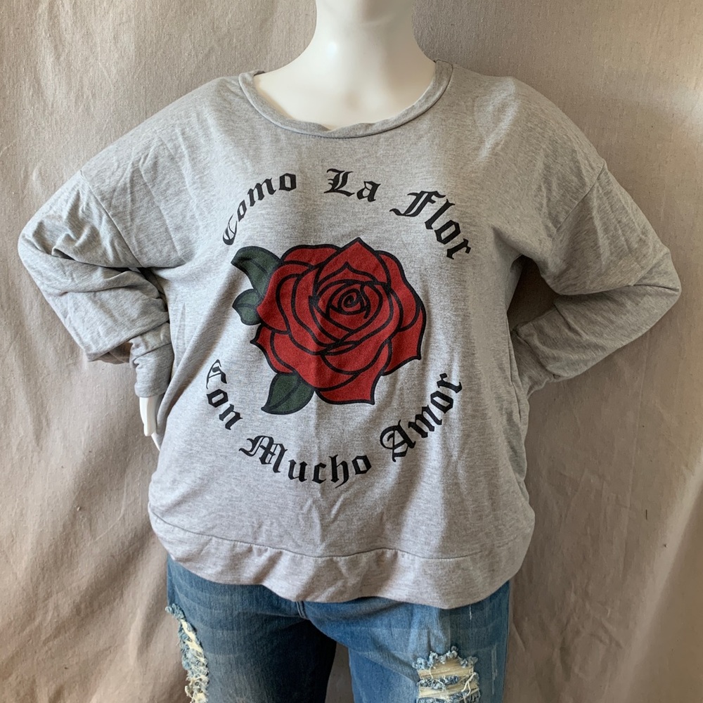 Homegirl society como la flor con mucho amor rose sweater top  2xl